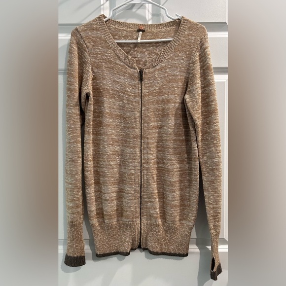 Free People Sweaters - Free People Women’s Full Zip Knitted Sweater Size S Oversized Boho Thumb Holes